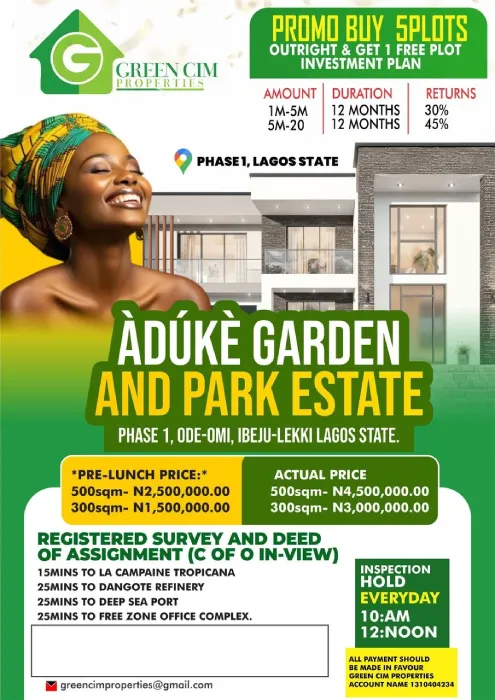 Aduke Garden and Park Estate Phase-1promotional Flyers for popups